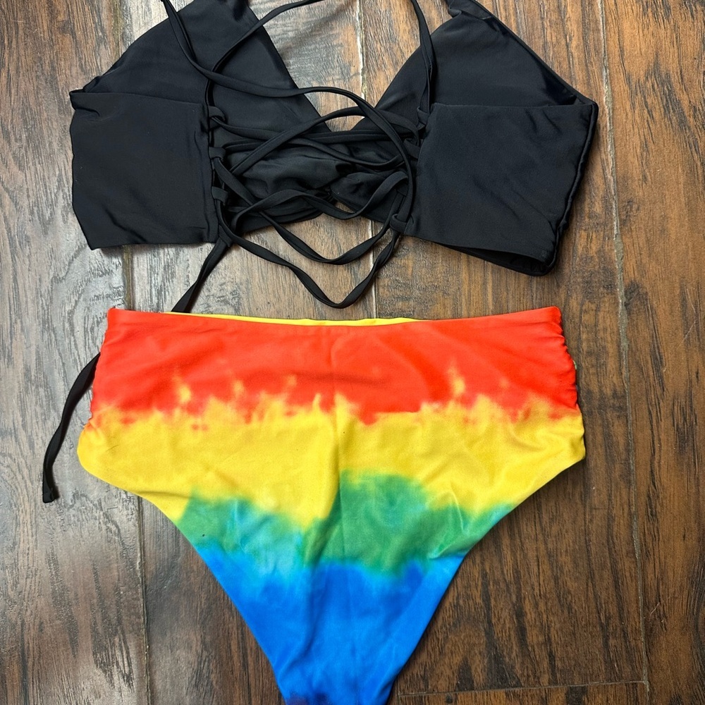 ZAFUL Black Bikini Top and Rainbow Bottoms size L <<<217>>> - Picture 5 of 6